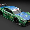 Blue Green Race Car With Sponsor Logos And Aerodynamic Exterior Design