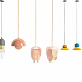 Multiple Modern Pendant Lights With Various Colors And Different Shapes For Interior Lighting Design 3d model