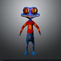 Vibrant Fantasy Creature Character With Blue Patterned Body Red Shirt And Large Red Eyes