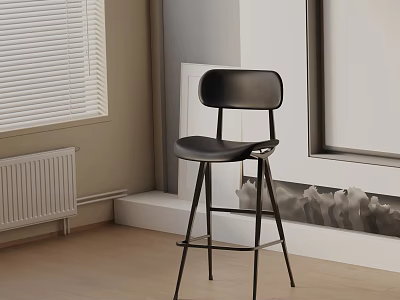 Modern Black Bar Stool With Seat Backrest And Metal Frame In Light Colored Room With Wooden Floor 3d model