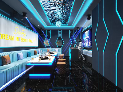 Modern KTV Room Interior With Blue Lighting And Seating 3d model