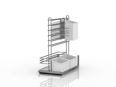 Stainless Steel Multi Tiered Kitchen Storage Rack With Dish Drying Layers And Bottom Containers 3d model