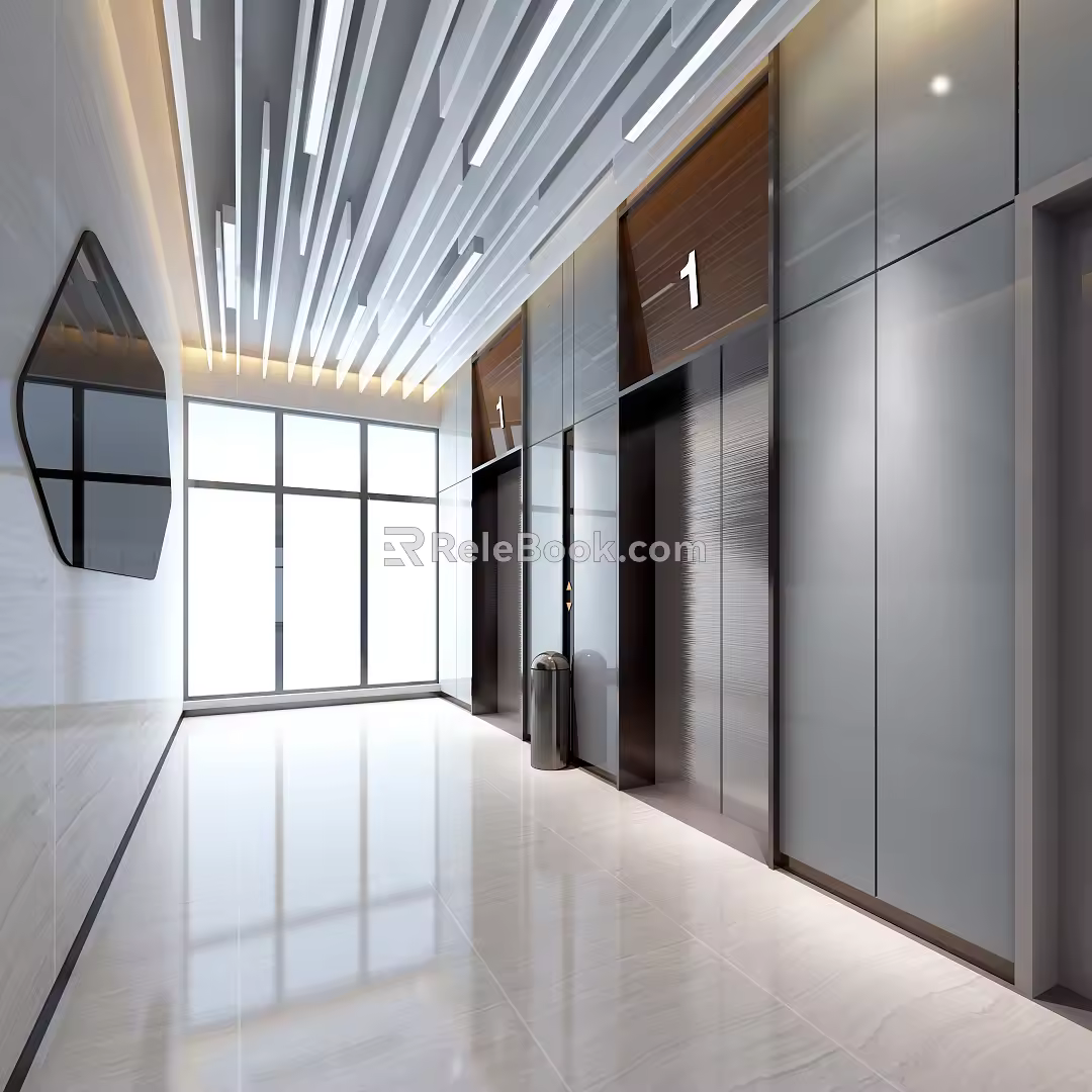 modern elevator hall 3d model