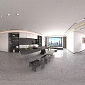 Elegant Spacious Modern Office With Panoramic City View And Functional Work And Lounge Areas
