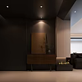 Modern Living Dining Room Interior With Dark Sofa Coffee Table And Wooden TV Wall