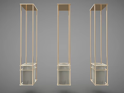 Modern Golden Chandelier Set With Three Vertical Metal Frames And Gray Shades 3d model