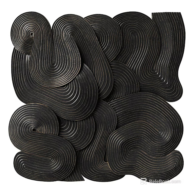 Black Abstract Wall Decor Featuring Wavy Lines And Layered Textured Design 3d model 