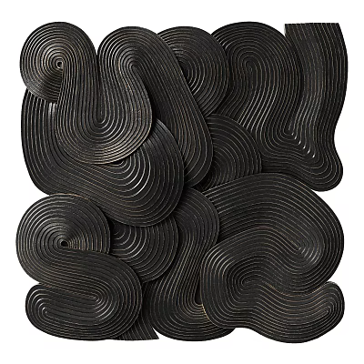 Black Abstract Wall Decor Featuring Wavy Lines And Layered Textured Design 3d model
