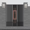 Modern Black Exterior Gate With Vertical Slats Design Brass Handles And Gray Side Walls