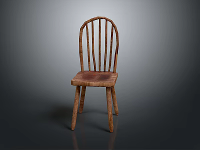 Rustic Wooden Chair With Vertical Slat Backrest Woven Seat And Natural Wood Finish 3d model
