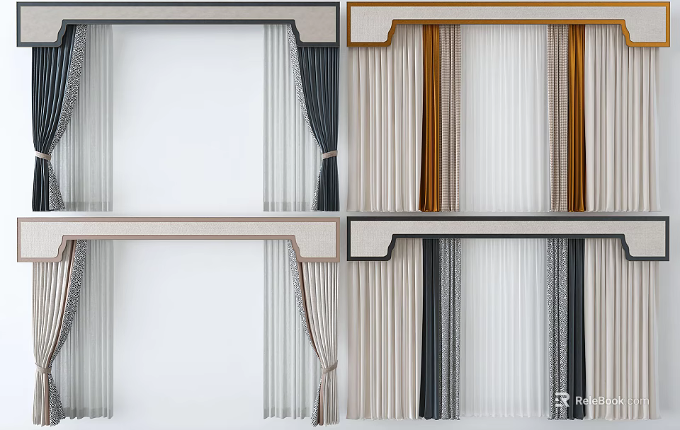 Elegant Curtains With Various Colors And Layered Designs For Home Interior Decor 3d model 