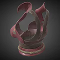 Stylish Red Hat with Unique Curved Design and Golden Accents Rope Trim