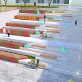 Stone Wood Terrace Steps With Seating Green Plants In Commercial Complex Public Space