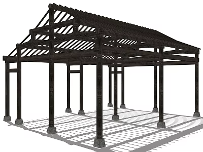 Outdoor Wooden Pergola Structure With Columns And Latticed Roof Design 3d model