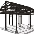 Outdoor Wooden Pergola Structure With Columns And Latticed Roof Design