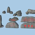Various Decorative Stones With Red Inscriptions For Landscape Ornaments And 3d model