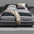 Modern Double Bed With Gray Headboard Beige Blanket And Black Nightstands 3d model