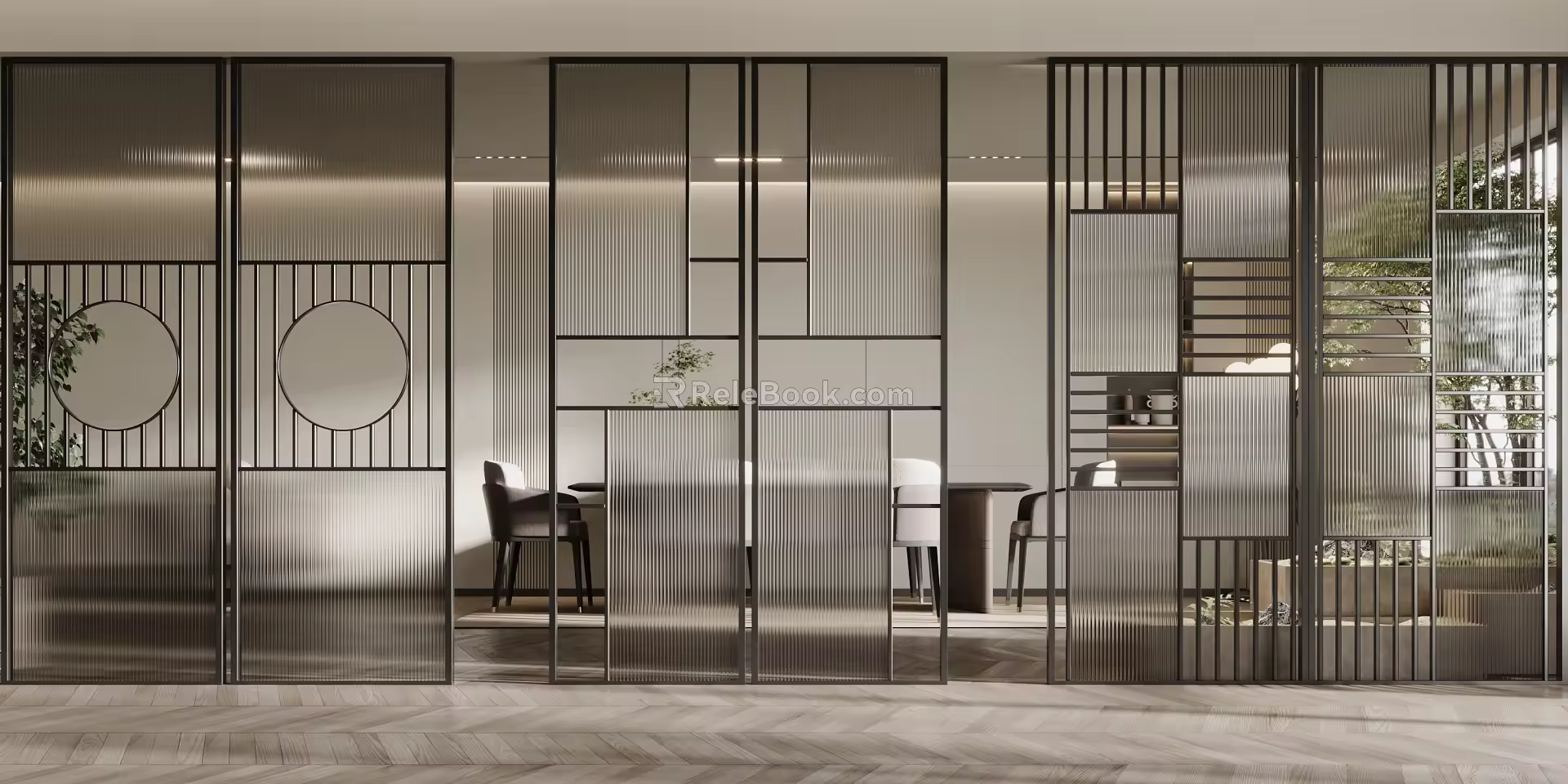Modern screen partition glass partition 3d model