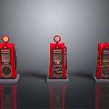 Three Vintage Red Gas Pumps With Classic Retro Design On