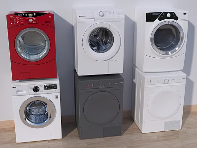 Various Modern Washing Machines In Red White And Gray Colors With Different Designs 3d model