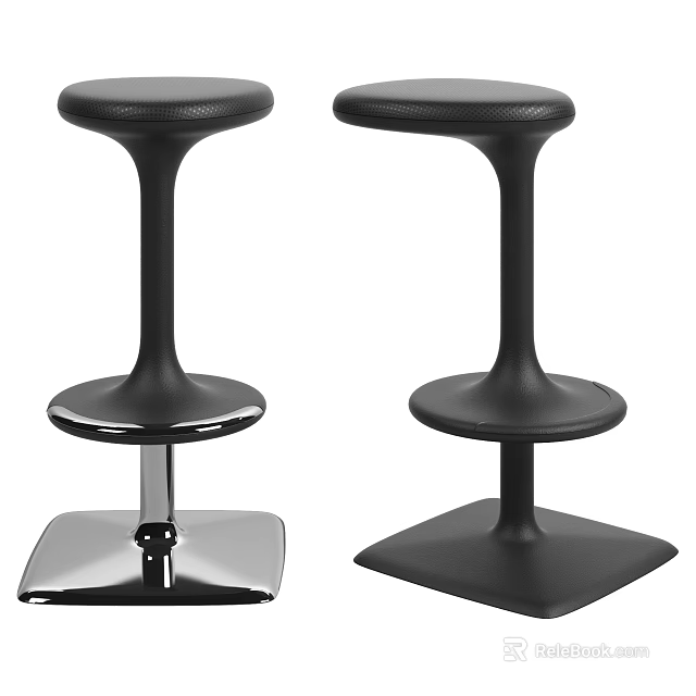 Modern Black Bar Stools with Different Square Bases and Sleek Design 3d model 