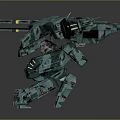 Green Mechanical Robot Character With Four Legs And Weaponized Worn Metal Structure