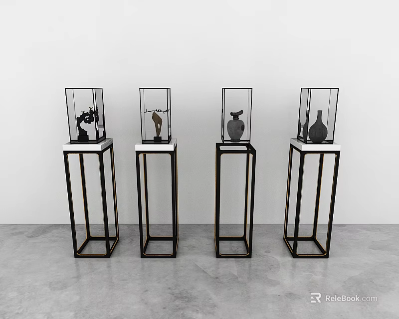 Modern Minimalist Side Tables With Black Metal Frame White Top And Decorative Items 3d model 