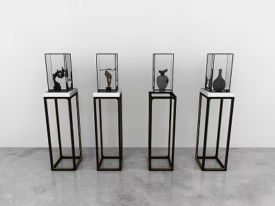 Modern Minimalist Side Tables With Black Metal Frame White Top And Decorative Items 3d model