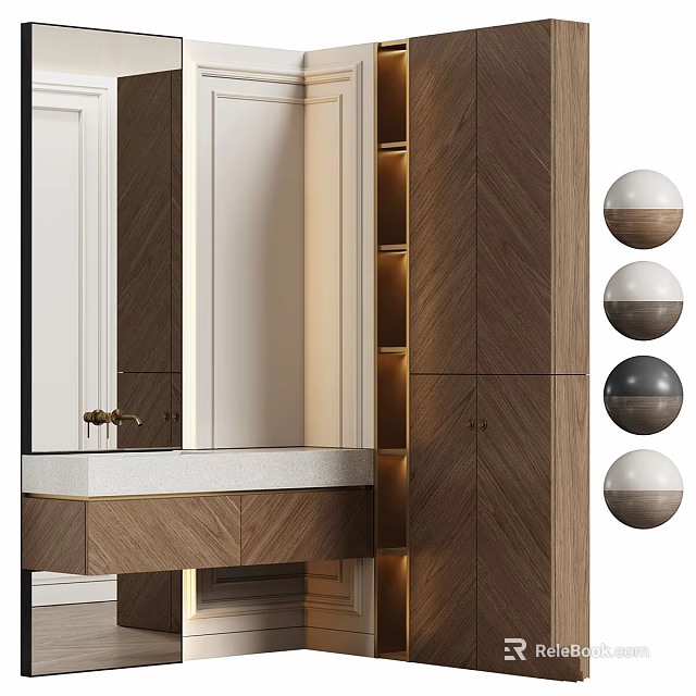 Modern Bathroom Vanity Design With Wooden Cabinet Mirror And LED Lighting Features 3d model 