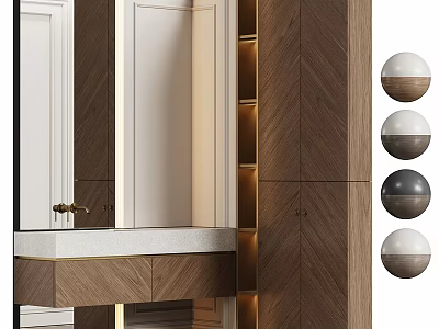 Modern Bathroom Vanity Design With Wooden Cabinet Mirror And LED Lighting Features 3d model