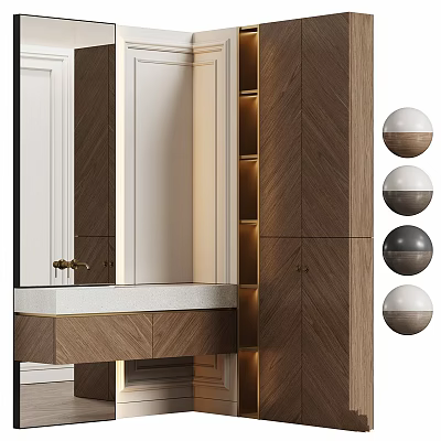 Modern Bathroom Vanity Design With Wooden Cabinet Mirror And LED Lighting Features 3d model