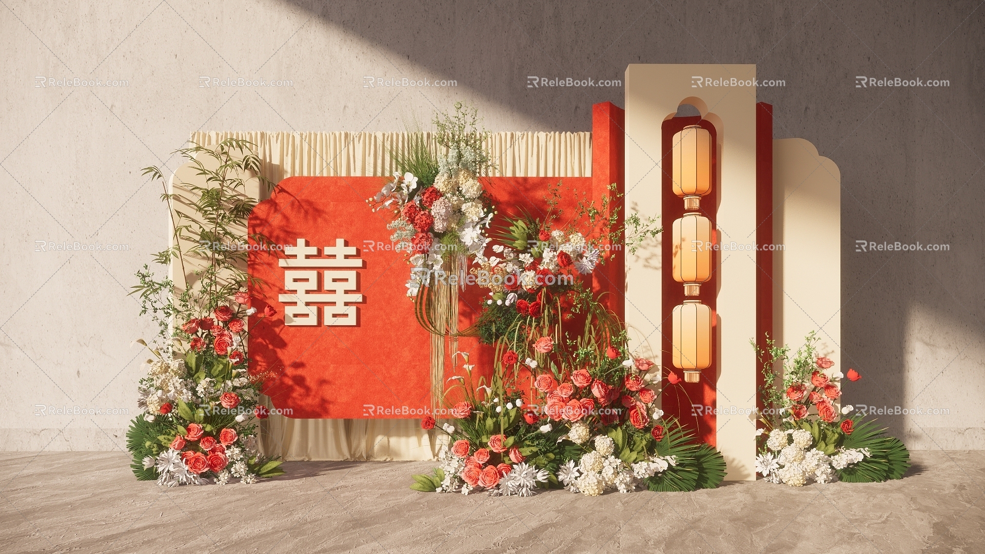 New Chinese Wedding Wedding Red Wedding Red Layout Wedding Flower Art Beauty Chen Yingbin Area Photo Area Sign-in Area 3d model