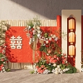 New Chinese Wedding Wedding Red Wedding Red Layout Wedding Flower Art Beauty Chen Yingbin Area Photo Area Sign-in Area 3d model