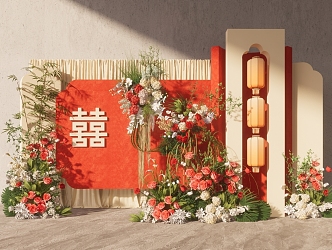 New Chinese Wedding Red Wedding Red Layout Wedding Flower Art Beauty Chen Yingbin Area Photo Area Sign-in Area 3d model