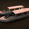 Old Colorful Yacht With Red Roof Blue Bottom Windows And Ride Line Sign
