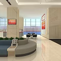 Modern Public Service Hall Interior With Marble Reception Desk Service Counters And Self Service Kiosks