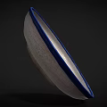 Round Ceramic Plate With Crackle Glaze And Blue Yellow Geometric Design