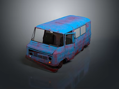 Old Blue Vintage Van With Rusty Exterior And Classic Design Features 3d model