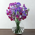 Transparent Glass Vase With Purple Red Blooms In Water On Wooden Surface White Background