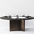 Modern Dining Table Round Dining Table Casual Tableware Multi-person Dining Table 3d model