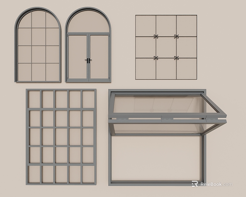Different Window Design Styles Featuring Arch Double Door Grid And Casement Types 3d model 