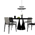 Modern Round Dining Table Set With Chairs Hanging Pendant Light And Tabletop Decor 3d model