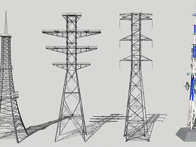 Modern Electric Tower Unicom Signal Transmitting Tower Base Station 3d model