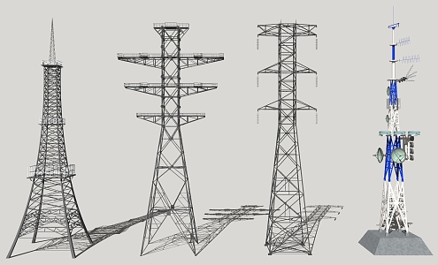 Modern Electric Tower Unicom Signal Transmitting Tower Base Station 3d model