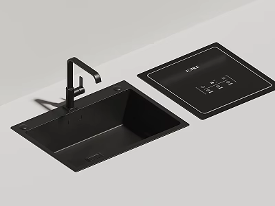 Stylish Black Kitchen Sink With Modern Faucet And Side Drainer Design 3d model