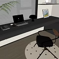 Modern Home Office Desk Setup With Laptop Lamp Plant And Stylish Chair