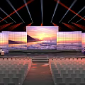 Large Stage Setup With Auditorium Seats And Seaside Sunset Backdrop 3d model