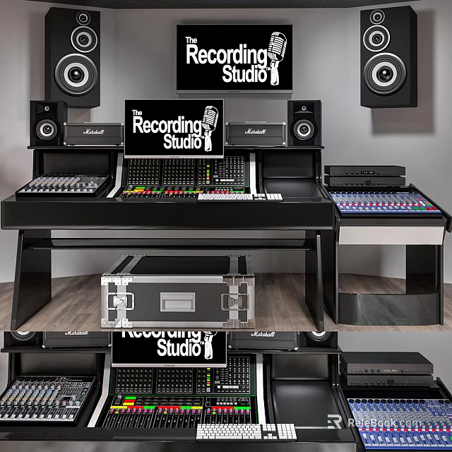 High Quality Audio Speakers In Recording Studio With Mixing Console And Equipment 3d model 