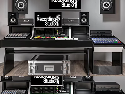 High Quality Audio Speakers In Recording Studio With Mixing Console And Equipment 3d model