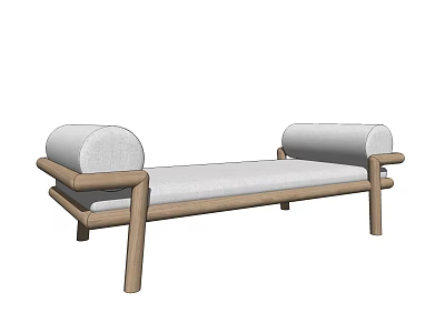 Minimalist Modern Wooden Frame Footstool With Upholstered Cushion And Armrests Design 3d model